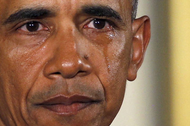 U.S. President Barack Obama is seen in tears while delivering a statement on steps the administration is taking to reduce gun violence in the East Room of the White House in Washington