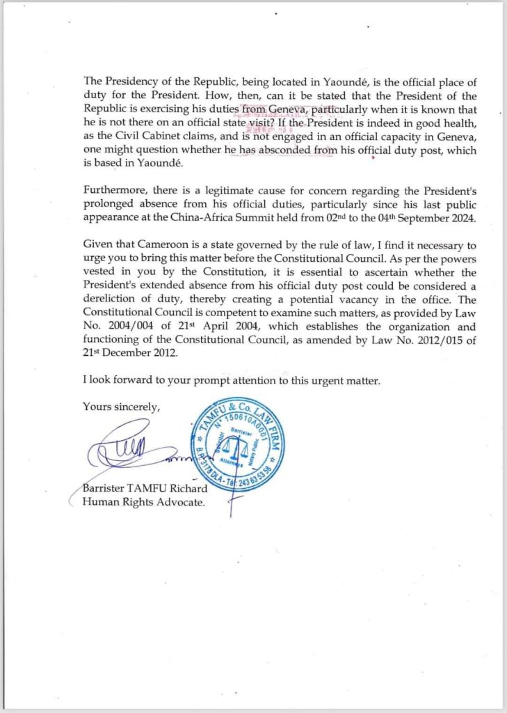 Cameroon’s Presidential Absence Sparks Calls for Constitutional Inquiry