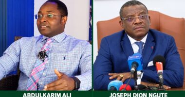 Side-by-side editorial photo composite of Abdulkarim Ali on the left and Joseph Dion Ngute on the right.