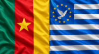Editorial illustration of Cameroon and Ambazonia flags joined side by side.