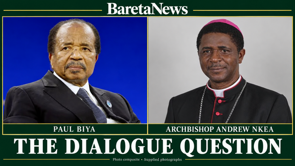 Paul Biya and Archbishop Andrew Nkea in a side-by-side composite based on supplied photographs.