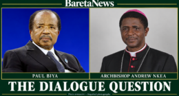 Paul Biya and Archbishop Andrew Nkea in a side-by-side composite based on supplied photographs.