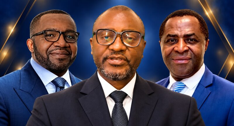 Portrait montage with APLA Secretary General Ntube Francis Eseme in the foreground and two portraits behind him.