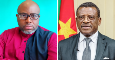 Side-by-side editorial portrait composite of Mark Bareta on the left and Joseph Dion Ngute on the right.